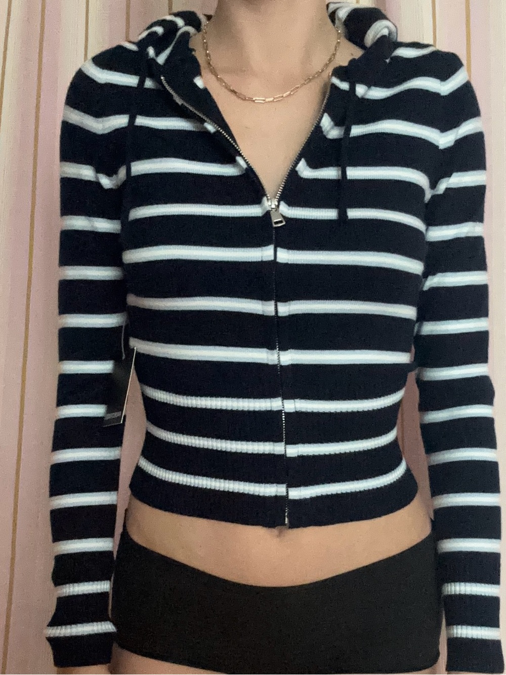 Fitted Sweater with Navy and Light Blue Stripes